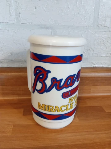 Vintage MLB Atlanta Braves 1991 Miracle Season Travel Plastic Cup Mug w/ Lid Cover