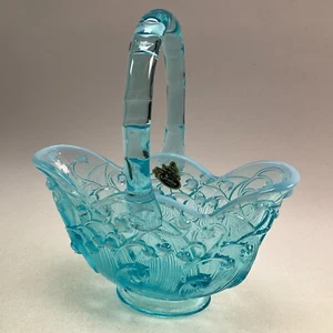 Fenton Glas Aqua Blau Opalisierend Maiglöckchen Korb - Original Etikett - Bild 1 von 8