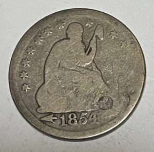 1854-O Liberty Seated Silver Quarter Huge O Fair Details Plugged - Picture 1 of 2