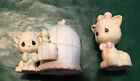 Vintage 1990 Precious Moments Cat and Birdcage 3 Inch Figurines Lot