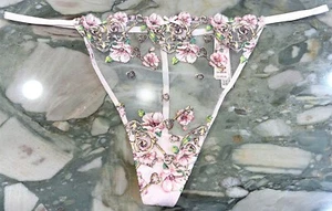 NEW Victoria Secret Dream Angels Floral Heart Embroidery V-String - Pink - XL - Picture 1 of 5