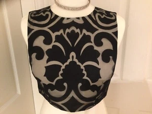 KEEPSAKE Sheer Overlay Crop Top XS UK 6 Black Nude Back Zip Evening Lux DESIGNER - Picture 1 of 12