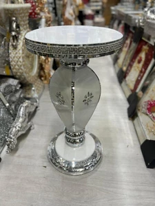 WHITE VENETIAN Mirrored Table Modern Flower Stand Bed Side Lamp Romany Mosaic - Picture 1 of 1