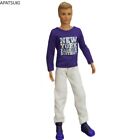 Dark Purple T-shirt White Long Trousers For Ken Boy Doll Outfits 1/6 Accessories