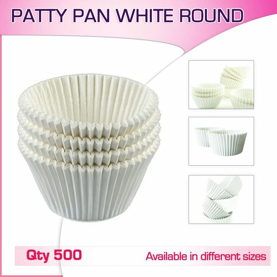 Patty Pans Muffin Cases White 500/Pk Cake Boards Cupcake Liner Boxes Baking Cups - image 1 of 2