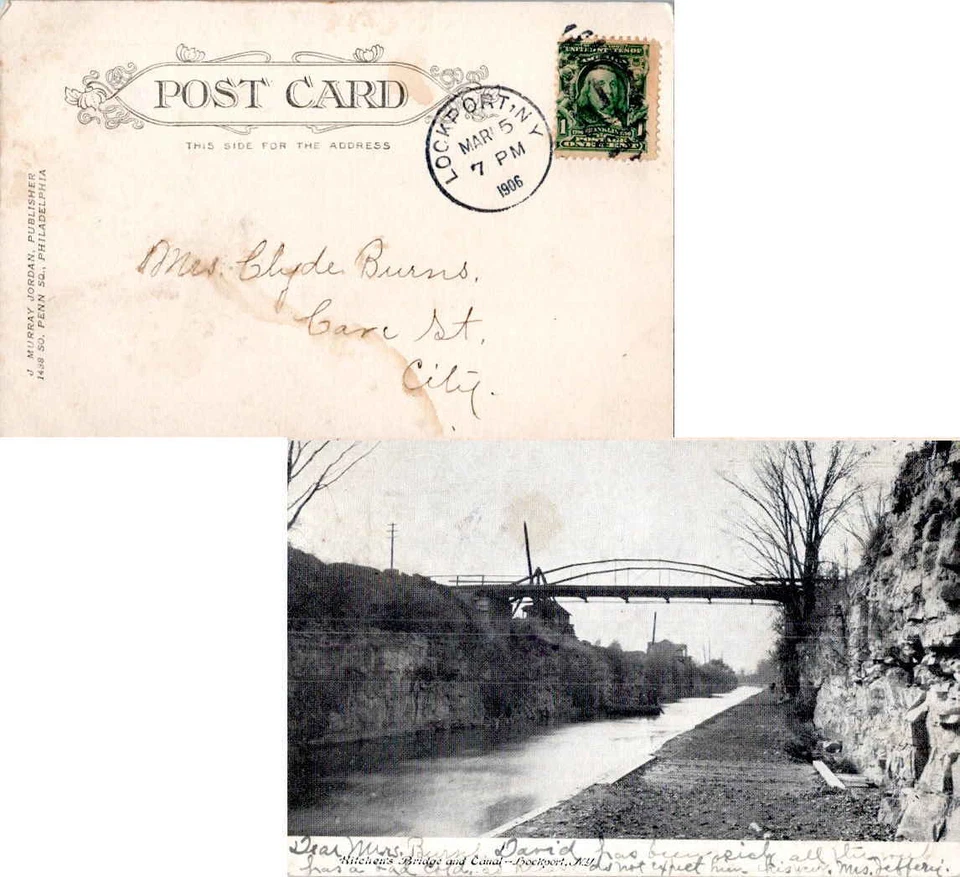 New York Lockport 1906 numeral duplex  PPC (Hitchen's Bridge and Canal--Rockport - Image 1 of 1