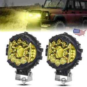 Pair 7inch Round LED Work Light Bar Spot Flood Offroad Driving Truck Amber Lamp - Picture 1 of 8