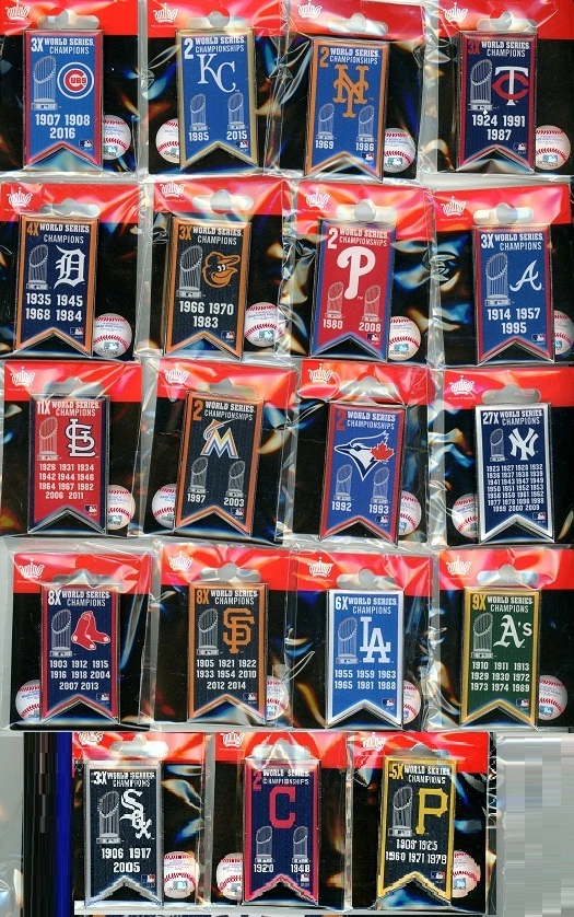 MLB Multiple Time World Series Champs Banner Pin Choice 19 Pins to Choose from - Image 1 of 1