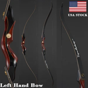 60" Recurve Bow 25-50lbs Takedown Wooden Left Hand Bow Archery Outdoor Hunting - Picture 1 of 15