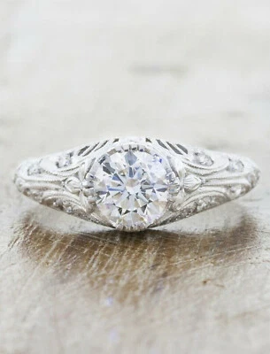 1Ct White Round Cut CZ Victorian Style Engagement Wedding Ring Solid 925 Silver - Image 1 of 4
