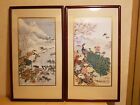 2 Vintage Seidenbilder unter Glas ca. 77 x 44 cm Pfau /Stelzvogel Franklin Mint