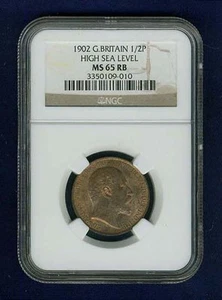 GREAT BRITAIN EDWARD VII 1902 HALFPENNY, UNCIRCULATED, CERTIFIED NGC MS65-RB - Picture 1 of 4