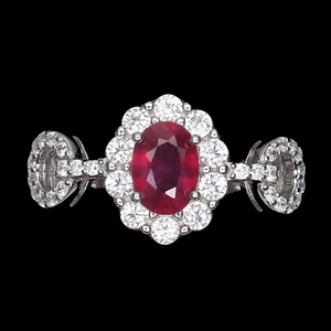 925 Sterling Silver Ring Oval Cut Ruby Ruby Simulated Cz Gemstone Jewelry - Picture 1 of 14