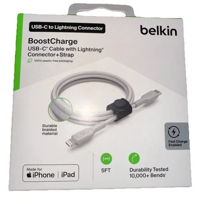 Belkin BoostCharge 5ft USB-C to Apple Connector + Strap Fast Charge Braided - Image 1 of 4
