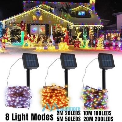 8 Modes Solar Fairy String Light 200LED Copper Wire Waterproof Garden Yard Decor - Image 1 of 4