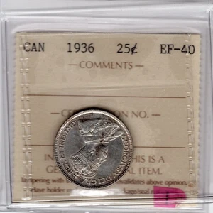 1936 Canada 25 cent ICCS EF 40 - Picture 1 of 2