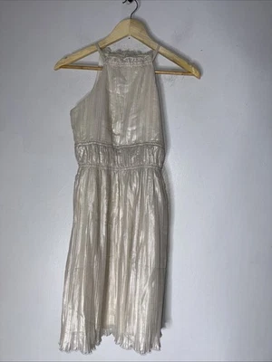 Nuevo con etiquetas Vestido Midi Calvin Klein Fruncido Brillo Blanco Arena Niñas Talla 10 Foto 1 de 4
