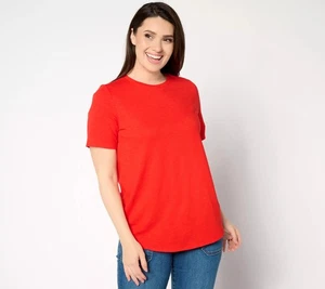 Susan Graver Weekend Essentials Textured Cotton Top Fiery Red XL New - Picture 1 of 4
