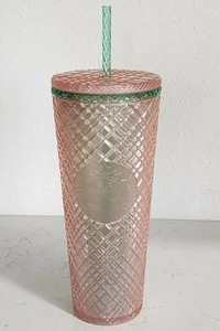 Bicchiere/coperchio Starbucks 2022 rosa e verde perle gioiello 24 oz NUOVO con etichetta - Foto 1 di 6
