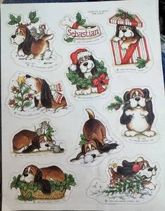 VTG 1984 Hallmark SEBASTIAN Scratch N Sniff Sticker Sheet Puppy Pine Cone Smell! - Bild 1 von 3