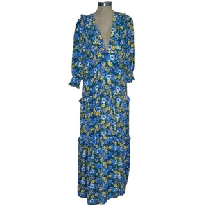 Melloday Floral Maxi Dress Womens Sz L Cottagecore Prairie Blue Floral  - Picture 1 of 11