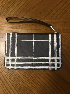 RALPH LAUREN черный и кремовый полоски кожаный ремень косметический мешок молнии Wrislet - Изображение 1 из 4