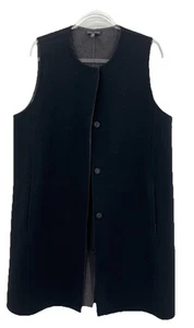 Eileen Fisher Vest Womens Large Black Brushed Wool Long Jacket Vest Snap L - Picture 1 of 14