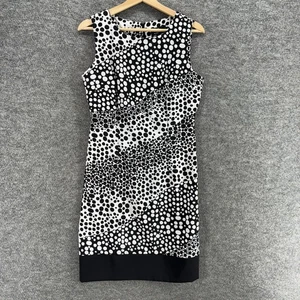 Ronni Nicole Dress Women 6 Black Polka Dot Sheath Midi Zipper Sleeveless Casual - Picture 1 of 7