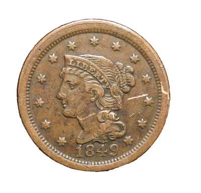 1849 Braided Hair Large Cent 1C Looks Better In Hand ecoinsales - Image 1 of 2