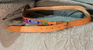 Hand Beaded Maasai Leather Belt with Silver Tone Buckle 34-42 Boho Unisex - Picture 1 of 6
