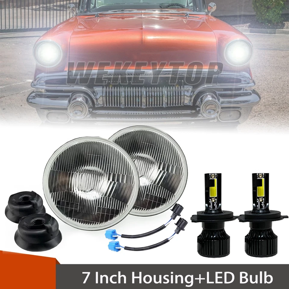 7 Round Headlight Housing Hi/Lo Beam H4 For Pontiac Chieftain 1951-1957 Foto 1 de 4