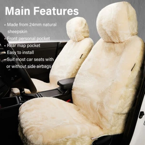 【SALE】TARRAMARRA® Premium Sheepskin Car Seat Cover Ivory Airbag Safe Warm Comfy - Picture 1 of 8