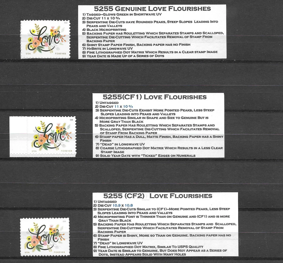 2 DIFFERENT LOVE FLOURISH #5255(CF)s--BOTH Listed in 2022 Scott Catalogue - Image 1 of 1