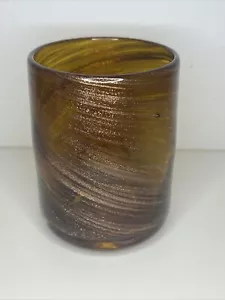 Hand Blown Art Glass 12 oz Amber & Gold Swirl Drinking Glass - Picture 1 of 7