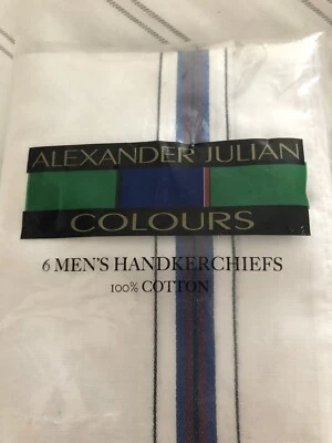 6 Pañuelos Alexander Julian COLORES Jacquard Rayas Borde Algodón Blanco Nuevos de Lote Antiguo Foto 1 de 4