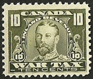 Estampilla fiscal de guerra de ingresos de Canadá 1915 George V. muy fina como nueva # FWT13 CV 15,00 $ - Imagen 1 de 5