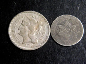 US 3 CENT SILVER 185? & 3 CENT NICKEL 1868 - Picture 1 of 2