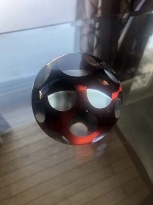 Vintage Multifaceted Ruby Red Glass Paperweight, 2.25” Tall - Image 1 of 4