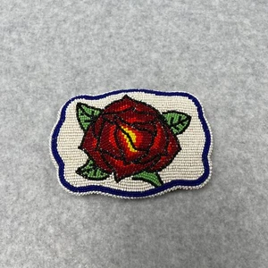 Vintage Rose Belt Buckle Sead Bead 4x2 Leather Back Native American Hippie Boho - Picture 1 of 8