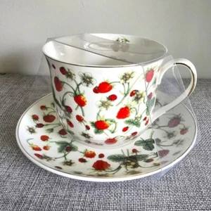 Grace Fine Porcelain Lady Bug Strawberry Teaware Teacup Cup - Picture 1 of 4