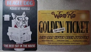 Tin Sign Retro Metal Wall Home Decor Beagl Dog Funny +Gift Golden Ticket Wonka🎁 - Picture 1 of 8