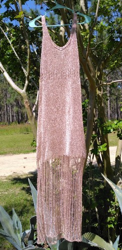 VALENTINO Sheer Pink RAGA Bohemian Boutique Valentine's Day XS Sparkly Sleeveless Dress Ny