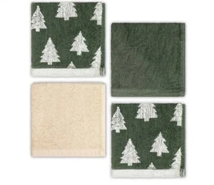 St. Nicholas Square Yuletide Tree 4-Pack Washcloth Set - NEW - Picture 1 of 3