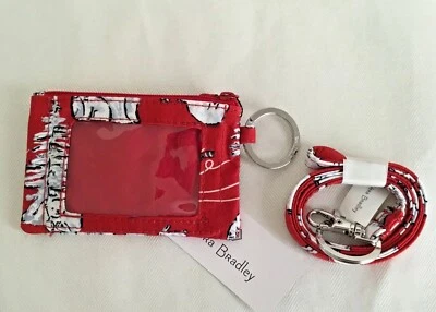 Vera Bradley ~ "Beary Merry Red" ~ Estojo de identificação com zíper e cordão ~ Novo com etiquetas - Imagem 1 de 4