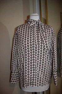 TOPSHOP HORSE PRINT CIRCLES PUSSY BOW TIE NECK Equestrian BLOUSE SHIRT 8 10 MINT - Picture 1 of 14