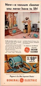 1956 Roll-Easy Vacuum Cleaner General Electric Vintage Print Ad - Picture 1 of 1