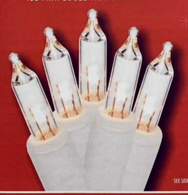 Clear Mini Lights String White Wire 100 Count Christmas Incandescent 20' Lit T5 - Image 1 of 4