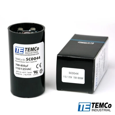 TEMCo 708-850 uf/MFD 110-125 VAC volts Round Start Capacitor 50/60 Hz -Lot-1