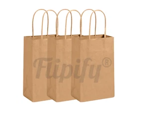 Small Kraft Paper Party Shopping Gift Bags with Handles Retail - 6.25x3.5x8 - Picture 1 of 8