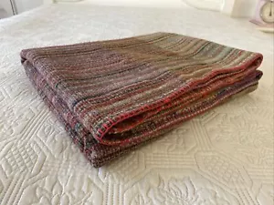 Colourful Stripe / Check Wool Blend Long Single Remnant Blanket 240 cm x 110 cm - Picture 1 of 15